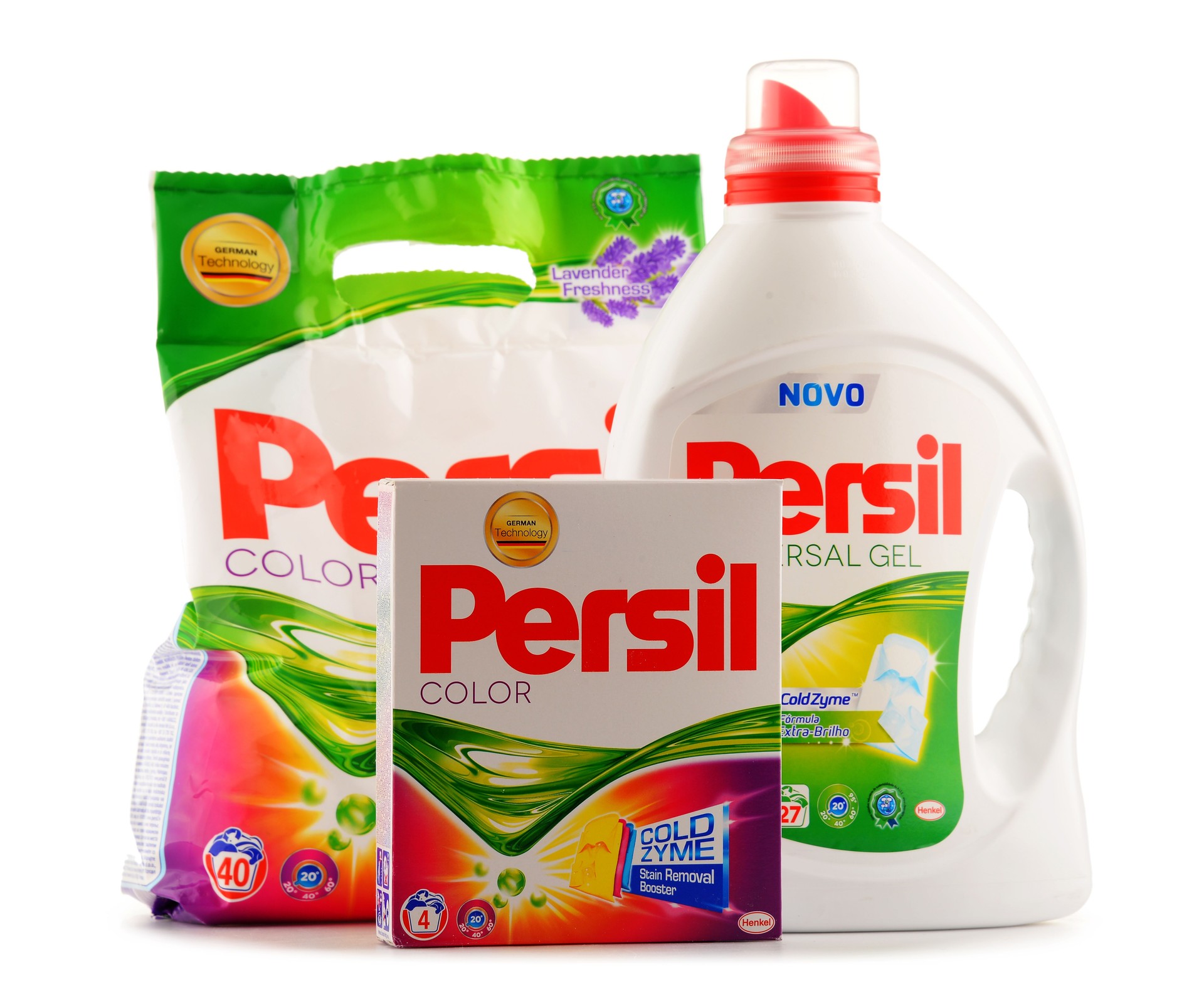 Persil laundry detergent products isolated on white